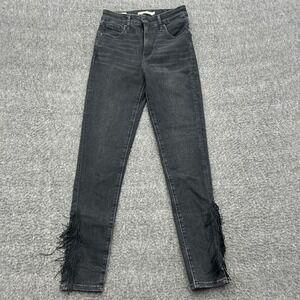 Levis 721 High Rise‎ Skinny Black Denim Jeans 26 Fringe Ankle Stretch Mob Goth